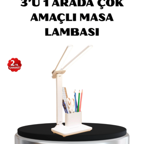 Kalemlik ve Telefon Standlı Masa Lambası – Kısılabilir LED Işık