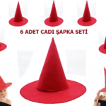 Kırmızı Keçe Cadı Şapkası Yetişkin-çocuk Uyumlu