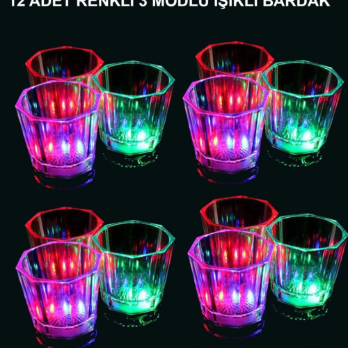 Led Işıklı Eğlence Bardak Seti 12 Adet