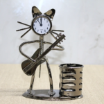 Metal Gitar Çalan Müzisyen Kedi Saat Ve Kalemlik