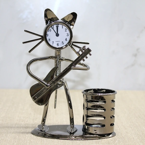 Metal Gitar Çalan Müzisyen Kedi Saat Ve Kalemlik