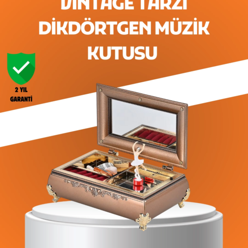 Müzikli Balerin Figürlü Takı Kutusu Piyano Desenli Dekoratif