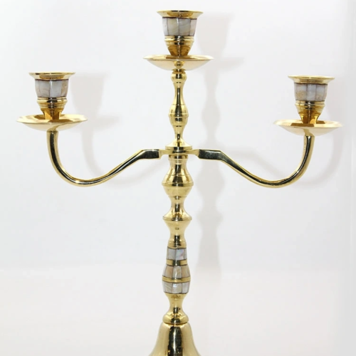 Pirinç Sedefli 3'lü Şamdan Model 2