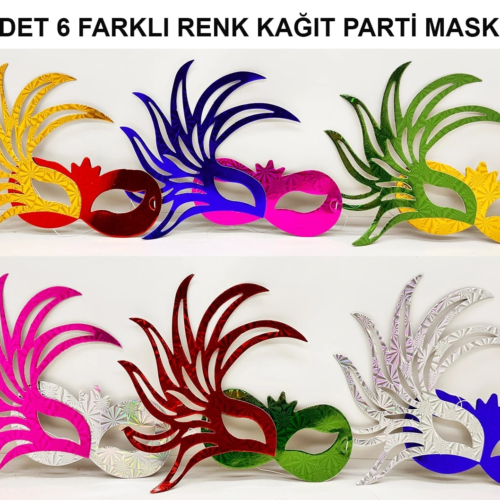 Rengarenk Kağıt Parti Balo Maskesi 6 Adet