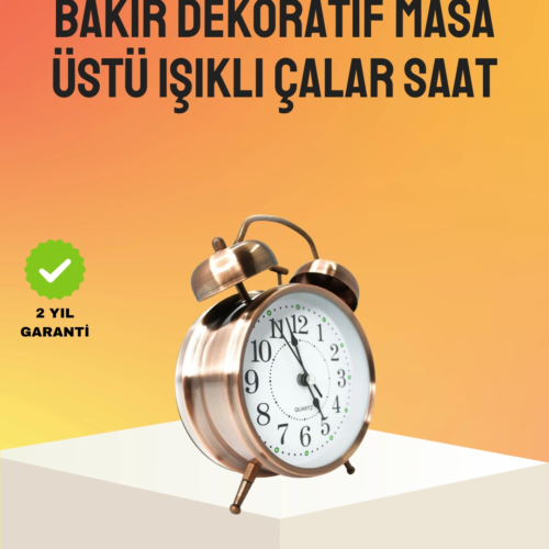 Retro Tarz Bronz Dekoratif Masa Saati Metal Gövde Yüksek Sesli Alarm