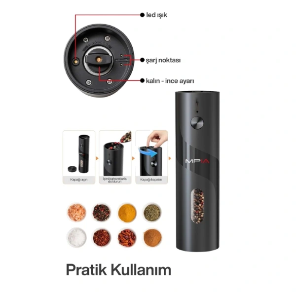 Sarjli Baharat Ogutucu 100 Ml 389755984 Sw600sh600 Şarjlı Baharat Öğütücü 100 ml najmaddin.com Şarjlı Baharat Öğütücü 100 ml - Görsel 3