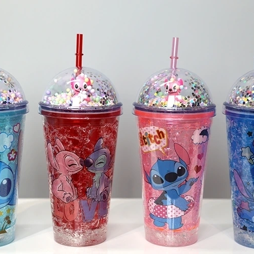 Sevimli Stitch Işıklı Pipetli Pullu Suluk & Bardak 400 Ml Alk3146