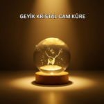 USB Bağlantılı Geyik Temalı Kristal Küre Premium Masa Gece Lambası