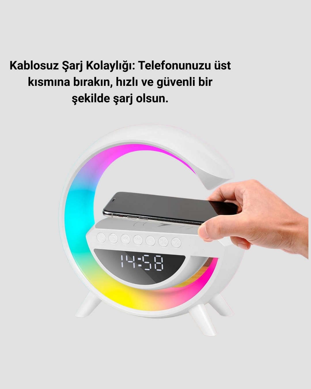 15w Hizli Sarj Destekli Led Atmosfer Isigi Ve Alarm Fonksiyonlu Lamba 496024361 Sw1080sh1350 700x875 15W Hızlı Şarj Destekli LED Atmosfer Işığı ve Alarm Fonksiyonlu Lamba najmaddin.com elektrik bağlantısına ihtiyaç duymadan kullanım imkanı sunar.13 renkli ışık modu ile ortamınıza uygun aydınlatma ayarlayabilirsiniz. Dinamik geçişler veya sabit renkler arasından seçim yaparak ortamın enerjisini değiştirebilirsiniz. 7 beyaz gürültü modu