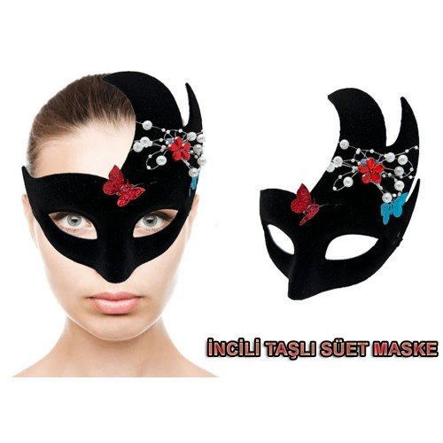 562741421566 2 500x500 1 Siyah İncili Taşlı Süet Venedik Parti Maskesi najmaddin.com dayanıklı ve kaliteliİncili taş süslemelerle zarif bir görünüm sağlarKostüm partileri
