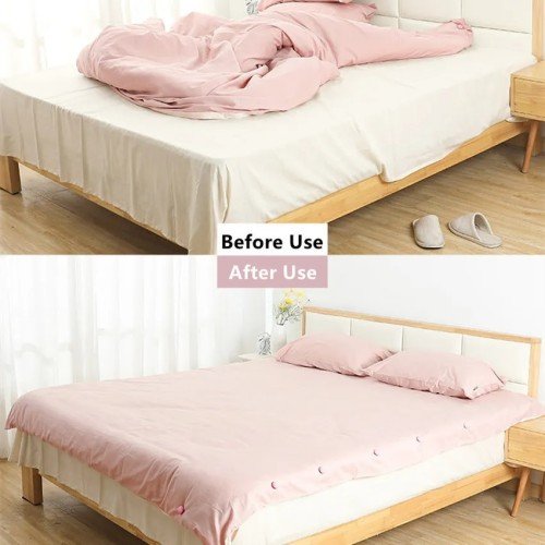 aynı zamanda yatak çarşaflarını yatağa sabitlemek veya battaniyeleri tutturmak için de kullanılabilir.Estetik ve Hafif: Yorganın iç kısmına veya kenarlarına gizlenebilen hafif yapısı sayesinde dışarıdan fark edilmez