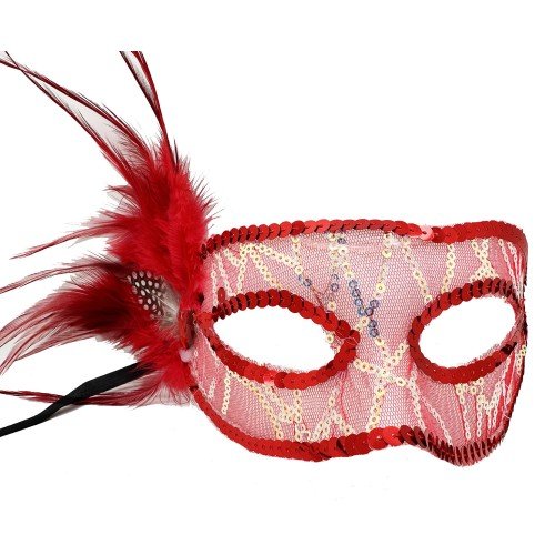 562741435534 4 500x500 1 Kırmızı Renk Yandan Tüylü Pul Payet İşlemeli Parti Maskesi 23x12 cm najmaddin.com klasik maskeli balo ruhunu modern ve ışıltılı detaylarla buluşturuyor. Yoğun pul işlemeleri ve zarif yan tüy detayıyla bu maske