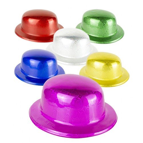 562741435637 2 500x500 1 Mavi Renk Hologramlı Plastik Yuvarlak Melon 27x24 cm najmaddin.com klasik "bowler" modelini modern ve teknolojik bir dokuyla birleştiriyor. Özel hologram yüzeyi sayesinde ışıkla buluştuğunda farklı mavi tonları ve gökkuşağı yansımaları sunan bu şapka