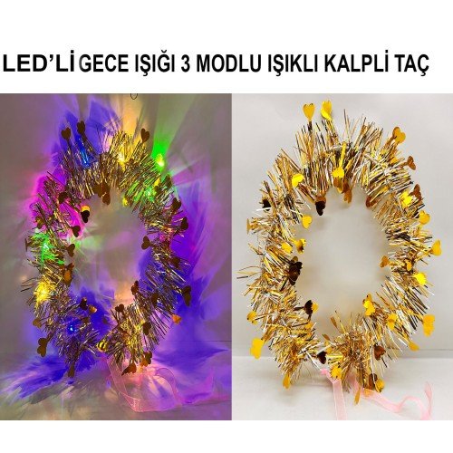 562741435791 2 500x500 1 Kalp Püsküllü Gece Parıltısı 3 Modlu LED'li Işıklı Taç Altın Renk najmaddin.com altın simli dokusu ve hareketli kalp figürleriyle sadece bir aksesuar değil