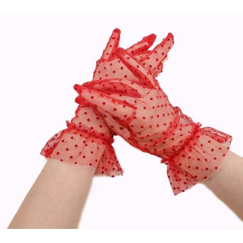 562741436292 2 500x500 1 Kısa Boy Güpürlü Kırmızı Puantiyeli Tül Eldiven Kırmızı Renk najmaddin.com klasik "Pin-Up" tarzını günümüz modasıyla harmanlayarak sizi sıradanlıktan uzaklaştırır. Bilek kısmındaki zarif güpür (fırfır) detayları ve transparan tül dokusuyla