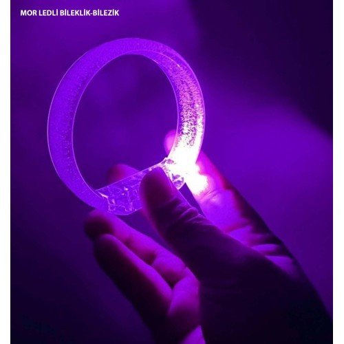 Mor Led Işıklı Baskı Yapılabilen Pilli Bileklik Bilezik 1