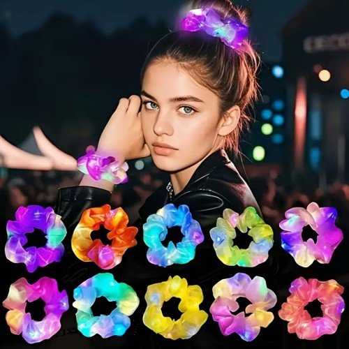 Lila Mor Renk Led Işıklı Lastikli Saç Tokası - 3 Modlu Festival & Parti Saç Tokası