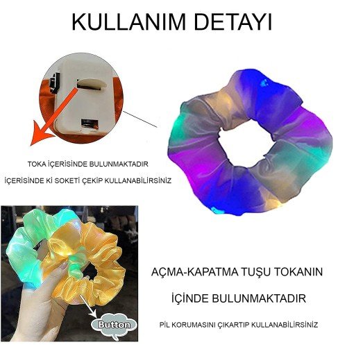 562741436534 4 500x500 1 Lila Mor Renk Led Işıklı Lastikli Saç Tokası - 3 Modlu Festival & Parti Saç Tokası najmaddin.com yavaş flaş ve hızlı flaş modları arasında geçiş yapabilir
