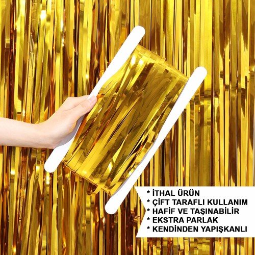 562741436575 5 500x500 1 Altın Gold Renk Ekstra Metalize Parlak Saçaklı Arka Fon Perde İthal A Kalite 1x2 Metre najmaddin.com A kalite ithal materyali ve yoğun dokusuyla kutlamalarınızın en görkemli parçası olacak. Standart süslerin ötesinde