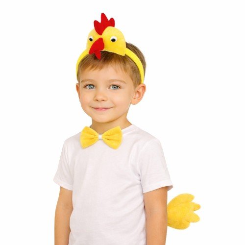 562741436797 2 500x500 1 Çocuk Horoz Tavuk Kostüm Seti 3 Parça (Taç + Papyon + Kuyruk) najmaddin.com konforu ve sevimliliği bir arada sunar.Ürün Özellikleri ve AvantajlarıEksiksiz 3 Parça Set: Paket içerisinde figürlü horoz tacı