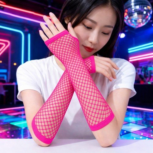 562741437051 3 500x500 1 80’ler 90’lar Retro Neon Fuşya Şeker Pembesi File Parmaksız Eldiven 26 cm najmaddin.com hem hava alır hem de kollarınıza asimetrik ve havalı bir doku kazandırır.Parmaksız ve Fonksiyonel Tasarım: Parmaksız yapısı sayesinde telefonunuzu rahatça kullanabilir