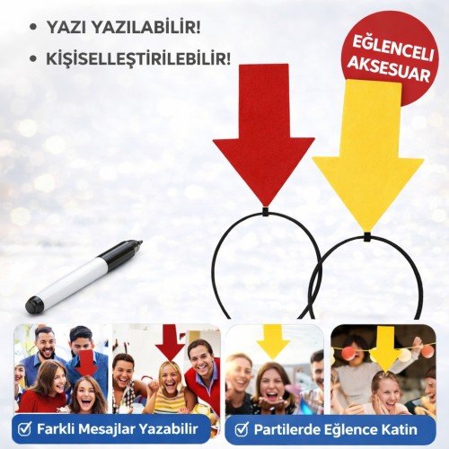Kişiselleştirilebilir Ok İşaretli Mesaj Tacı (2’li Set Sarı-Kırmızı)