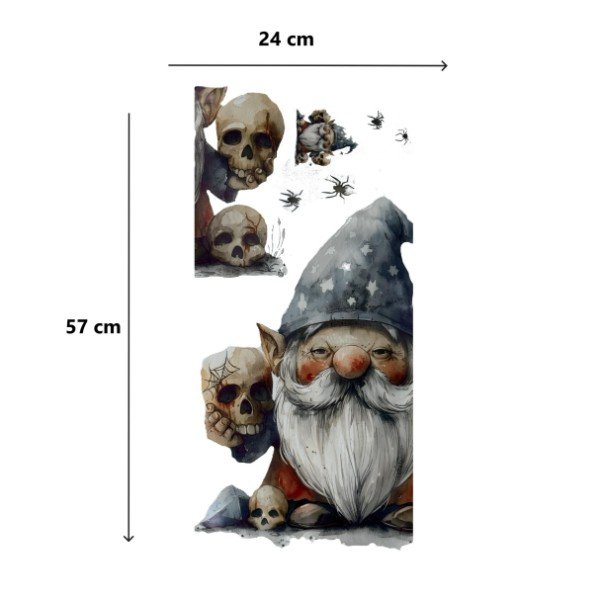 SHT55790 Cuce Gotik Cüce Ve Kafatası Duvar Sticker Seti najmaddin.com detaylı ve dikkat çekici bir görünüm sunar. 24 cm x 57 cm boyutlarıyla duvarlarda belirgin bir vurgu yaratır. Yüksek kaliteli malzemeden üretilmiş olup canlı renkler ve net detaylara sahip baskısıyla uzun ömürlü bir kullanım sağlar. Yapışkanlı tasarımı