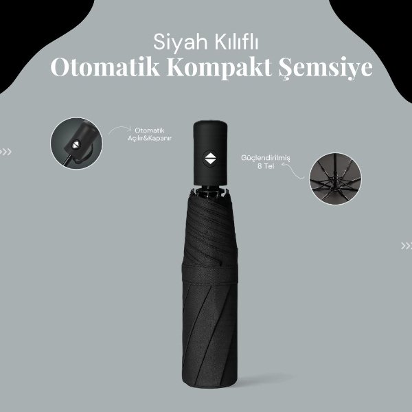 SHT95459 Otomatik AcilirKapanirsiyah Siyah Kılıflı Otomatik Kompakt Şemsiye najmaddin.com Siyah Kılıflı Otomatik Kompakt Şemsiye