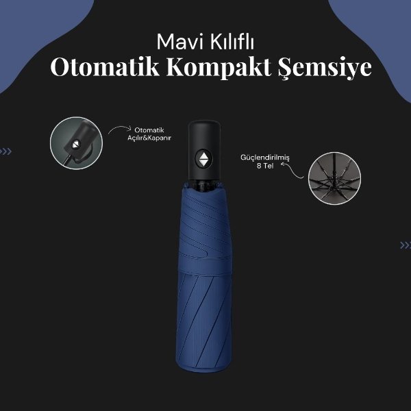SHT95460 Otomatik AcilirKapanirmavi Mavi Kılıflı Otomatik Kompakt Şemsiye najmaddin.com Mavi Kılıflı Otomatik Kompakt Şemsiye