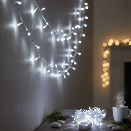 Damla Uçlu Beyaz Işık Şeffaf Kablo  10m 100 Led