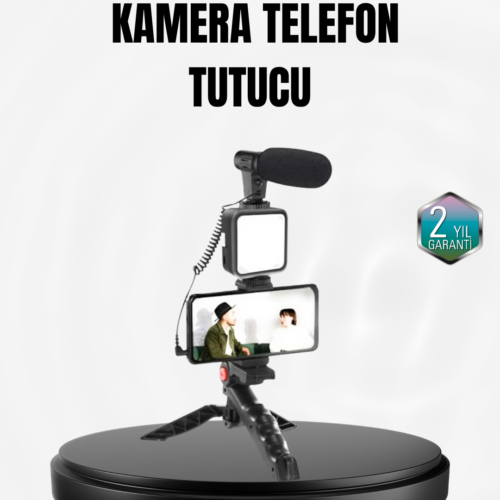 Profesyonel Vlog Çekim Kiti Led Işıklı Tripod Mikrofonlu Telefon Seti