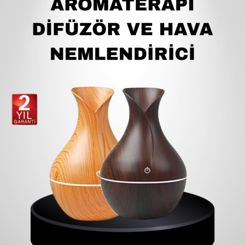 Ahşap Desenli Aromaterapi Difüzör 130 Ml Ultrasonik Ve 7 Renk Led Işıklı