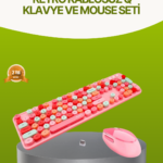Bluetooth Retro Kablosuz Klavye Ve Mouse Seti – 3 Cihaz Bağlantılı