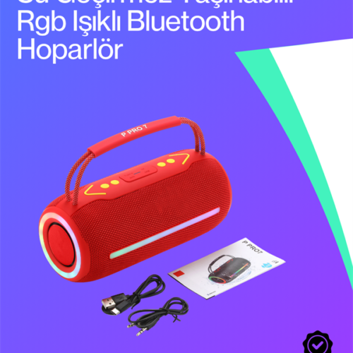 360 Rgb Led'li Taşınabilir Bluetooth Hoparlör – Kırmızı