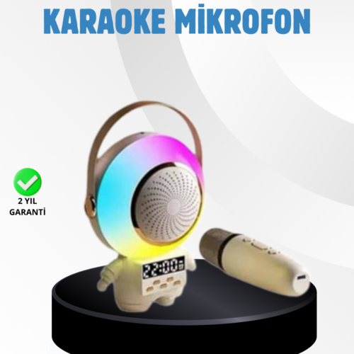 Renkli Işıklı Astronot Mini Bluetooth Speaker Ve Karaoke Mikrofon