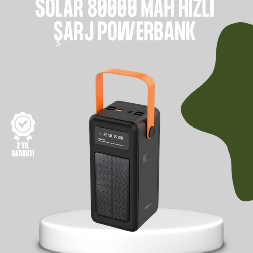 80000 Mah Solar Powerbank Göstergeli Fenerli Hızlı Şarj Taşınabilir Şarj Cihazı