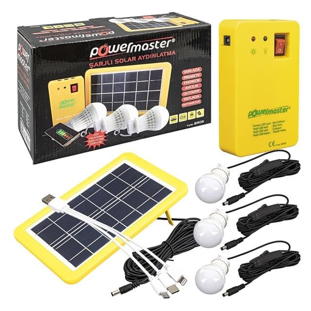 ZX174482 POWERMASTER PM 8905 GUNES PANELLI 3 LAMB C7ef Powermaster Solar Aydınlatma Seti Çok Uçlu 3 Ampullü najmaddin.com Bakım Gerektirmez CE Belgeli Panel Özellikleri Watt: 3 Watt Volt: 6.12 Volt Boyut: 220*135 mm Powermaster Solar Aydınlatma Setleri Kullanım Alanları Kamplarda Dağ Sporlarında Avcılıkta Tarım Hayvancılık Köylerde Yaylalarda Piknik Alanlarında Güvenlik Kulübelerinde Eğitim Alanlarında Ev ve iş yerlerinde Mobil aydınlatma ve şarj ihtiyacı olan her yerde yanınızda. Powermaster Güneş Enerjili Solar Aydınlatma Setleri Solar aydınlatma teknolojileri