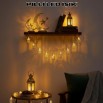 Altın Fener Detaylı Pilli Ramazan LED Işık Ev Dekorasyonu