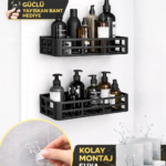 Duş İçi Yapışkanlı Banyo Rafı 2’li Set Delme Yok Güçlü Yapışkan Bantlı Organizer