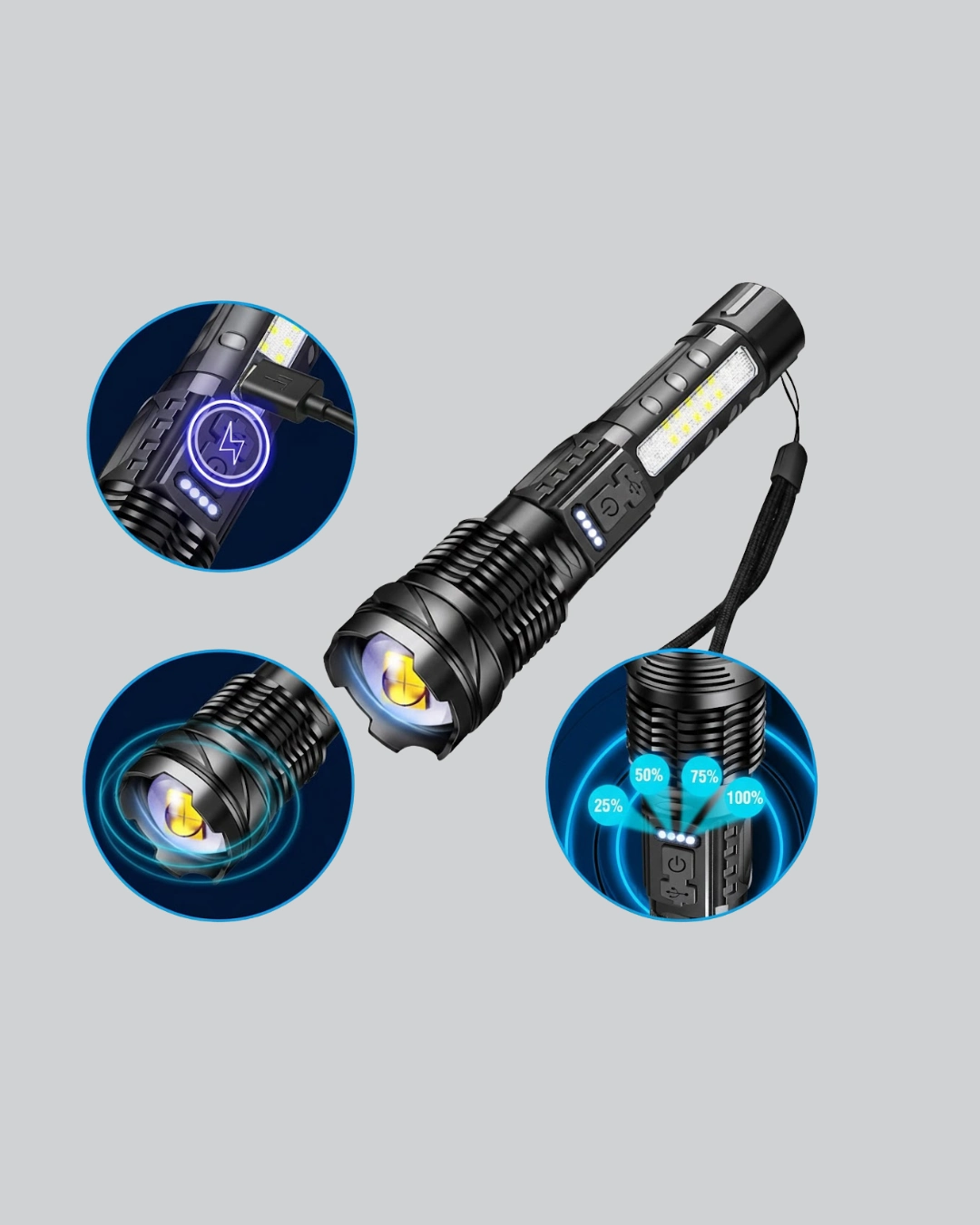 Guclu Led El Feneri Sarj Edilebilir Cok Modlu 4 99217015 Sw1080sh1350 700x875 Güçlü LED El Feneri Şarj Edilebilir Çok Modlu najmaddin.com tamirat ve yakın mesafe aydınlatmalarında büyük kolaylık sağlar. Yüksek lümen değeri sayesinde karanlık alanları kısa sürede aydınlatır.Ergonomik gövde tasarımı sayesinde elde rahat tutulur. Kamp