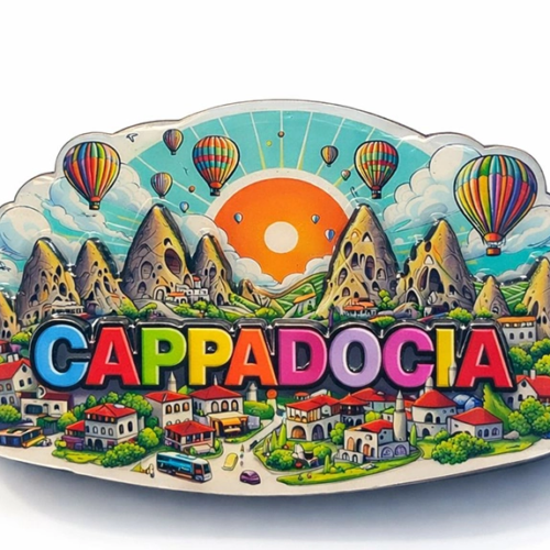 Kapadokya Temalı Ahşap Buzdolabı Magneti Model 5