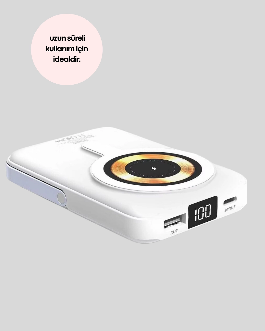 Magsafe Uyumlu Kablosuz Powerbank Hizli Sarj Ozellikli 3 45598056 Sw1080sh1350 700x875 MagSafe Uyumlu Kablosuz Powerbank Hızlı Şarj Özellikli najmaddin.com modern tasarımı ve güçlü performansıyla öne çıkar. Uyumlu cihazlara otomatik hizalanarak kablosuz şarjı başlatır ve pratik bir kullanım sunar.Kablolu şarj tercih eden kullanıcılar için Type-C ve USB bağlantıları mevcuttur. Bu sayede farklı cihazlar aynı anda şarj edilebilir. LCD ekran