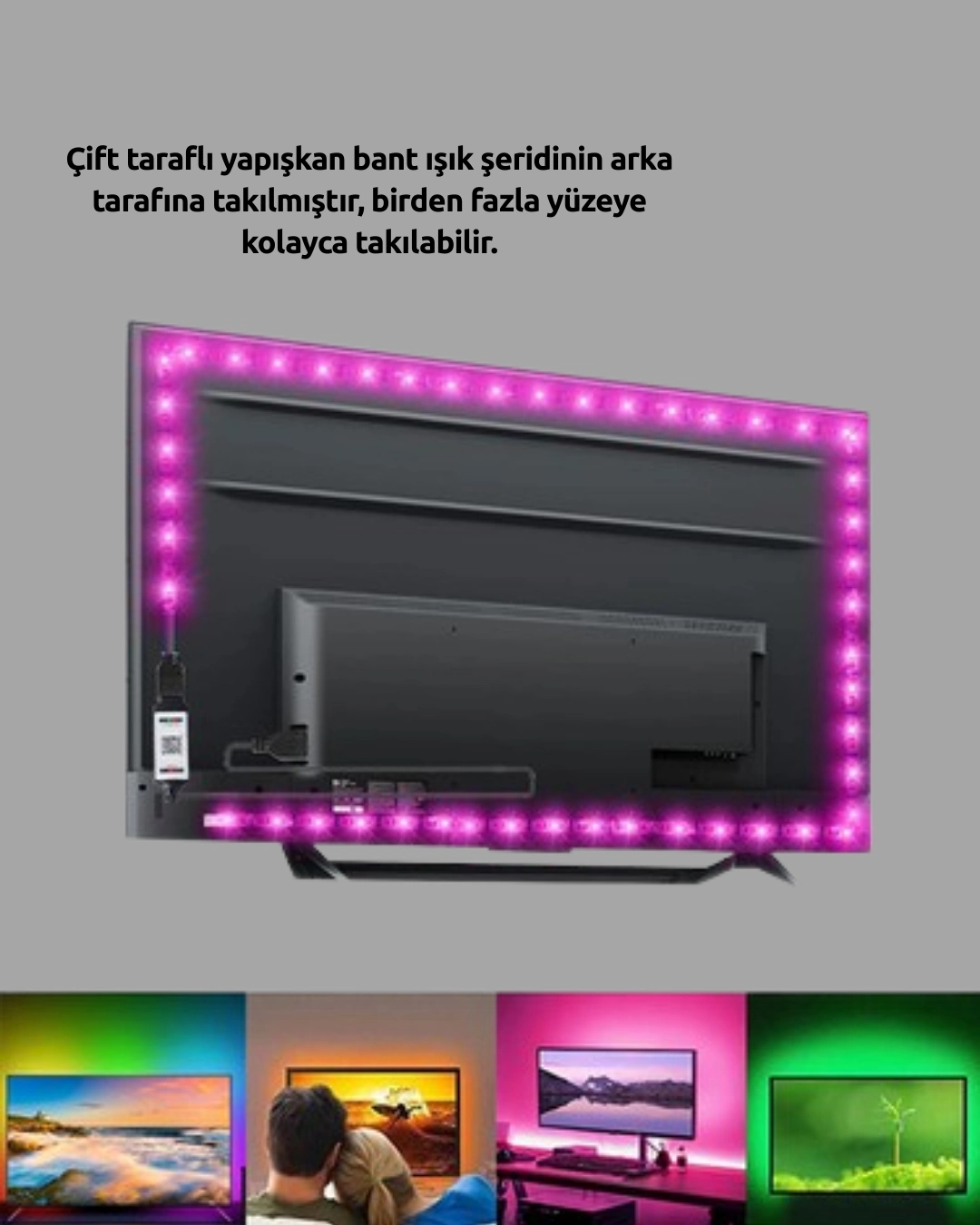 Tv Arkasi Led Serit Isik Otomatik Acma Kapama Ozellikli 2mt 4 80206223 Sw1080sh1350 700x875 TV Arkası LED Şerit Işık Otomatik Açma Kapama Özellikli 2mt najmaddin.com kapatıldığında ise kapanır. Senkronizasyon sağlanamadığında uzaktan kumanda ile manuel kontrol mümkündür.Kendinden yapışkanlı arka yüzeyi sayesinde televizyon arkasına ve farklı yüzeylere kolayca monte edilebilir. 5V düşük voltajlı çalışma sistemi sayesinde enerji tasarrufludur ve güvenli kullanım sağlar. Ev ortamında şık ve modern bir aydınlatma deneyimi sunar.