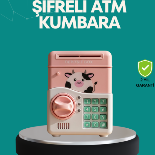 Pembe ATM Kasa Görünümlü Elektronik Şifreli Çocuk Kumbarası