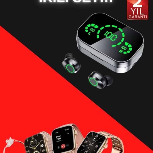 Yeni Nesil Kaliteli Akıllı Saat ve Kablosuz Bluetooth Kulaklık Yüksek Ses Kaliteli
