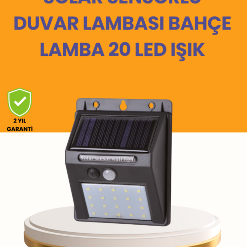 20 LED Güneş Enerjili Hareket Sensörlü Dış Mekan Duvar Lambası