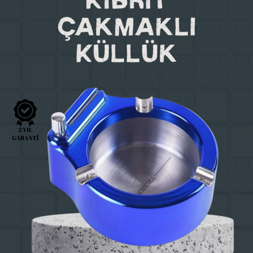 Masa Üstü Çakmaklı Küllük Paslanmaz Metal Gövde