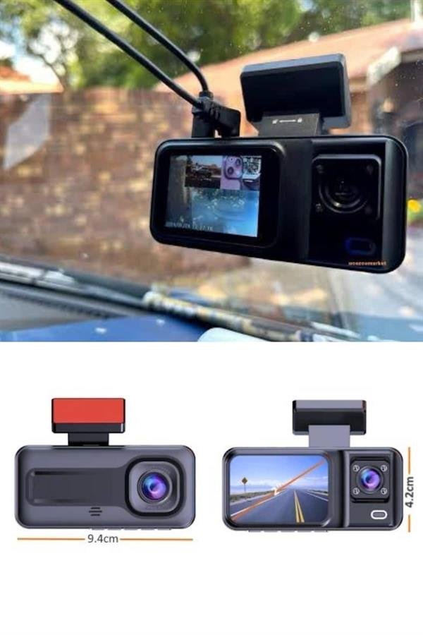 1080p 3 Lensli Wifi Arac Ici Kamerali 4fc6 1080P 3 Lensli WİFİ Araç İçi Kameralı Ekran DVR Kaydedici Gece Görüşlü najmaddin.com aynı anda hem aracın önünü