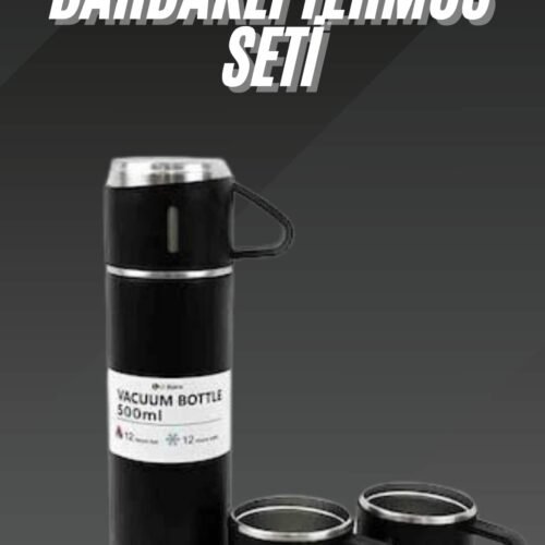 Termos Seti Paslanmaz Çelik 3 Bardaklı Vakumlu Termos Set 500 Ml 12 Saate Kadar Isı Koruma