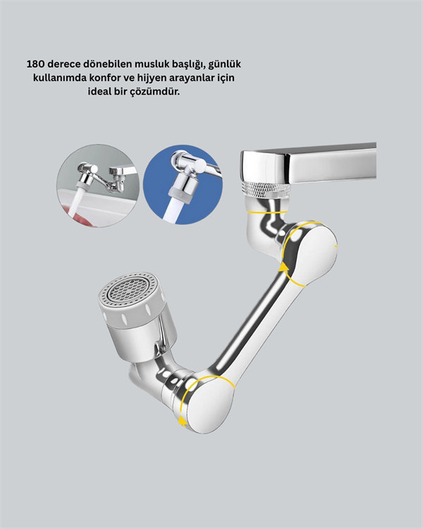 180 Donebilen Robotik Kollu Musluk Bas 83317 Çok Yönlü Dönebilen Musluk Başlığı 2 Fonksiyonlu Su Akışı najmaddin.com lavabonuzun kullanım alanını genişleten yenilikçi bir çözümdür. Üç eklemli hareket sistemi sayesinde başlık tam kontrol sağlar ve suyu dilediğiniz açıya yönlendirebilirsiniz. Yukarıdan aşağıya